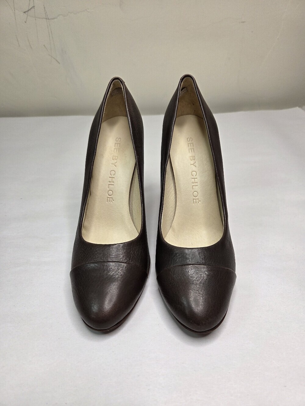 See By Chloé Brown Leather Pumps Heels EU 37 US‎ 7 Round Toe 4" Stiletto
